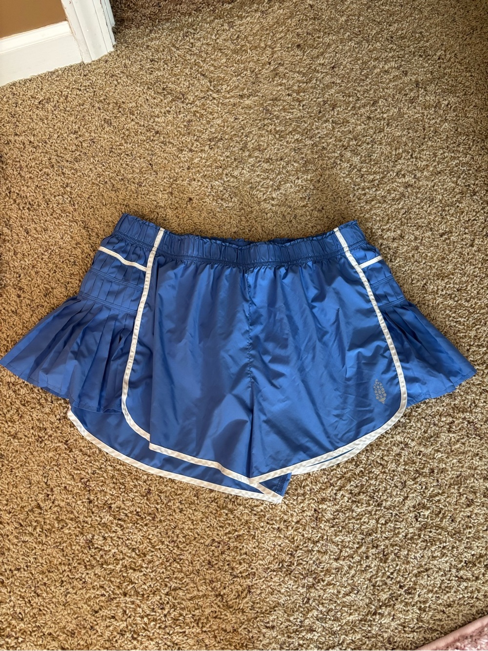Free People Blue Athletic Pleated Side Shorts with White Trim